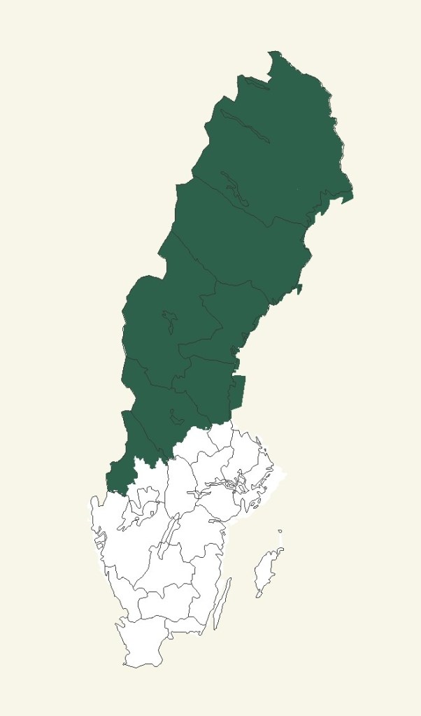 En karta över Sverige som markerar området med de sju länen som ingår i rapporten